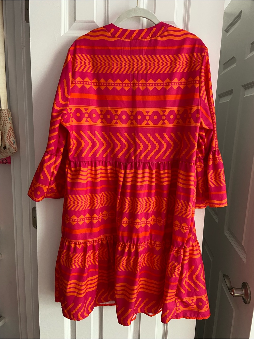 Bright Pink & Orange Patterned Tiered Dress - Picture 2 of 2